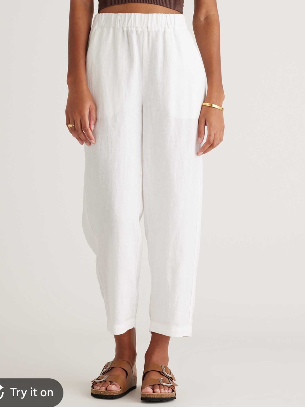 Quince White Linen Elastic-Waist Straight Pants